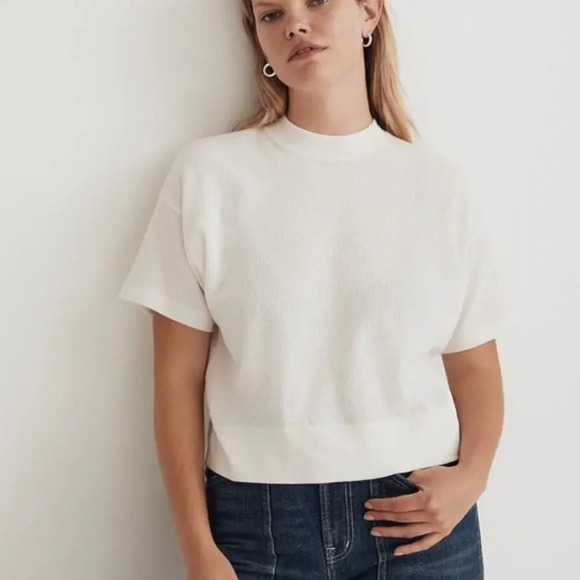 Madewell Tops - MADEWELL Waffle Mock Neck Tee in Lighthouse Ivory
